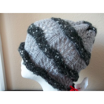 Hand knitted  elegant lace pattern beanie/hat  gray  eb-19606018